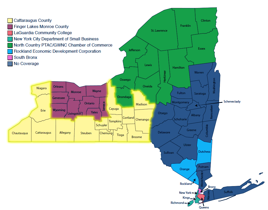 Map of Cattaraugus County PTAC coverage in New York State